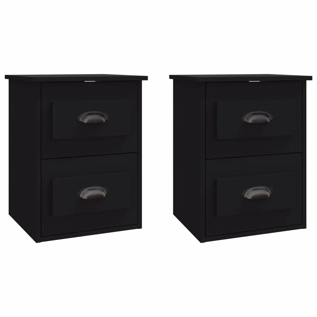 Berkfield Home Set of 2 Wall-mounted Bedside Cabinets in Black, W: 41.5 cm, D: 36 cm, H: 53 cm – 2