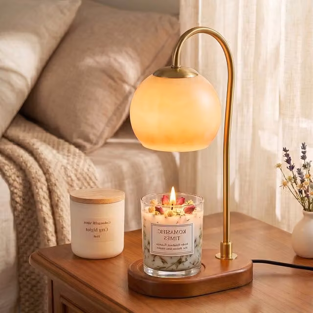 Livingandhome Dimmable Candle Warmer Lamp with Gold and Wood Accents