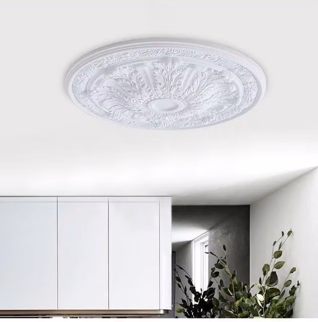 Living and Home Ornate White Polyurethane Ceiling Medallion with Floral Design, Diameter: 73.66 cm