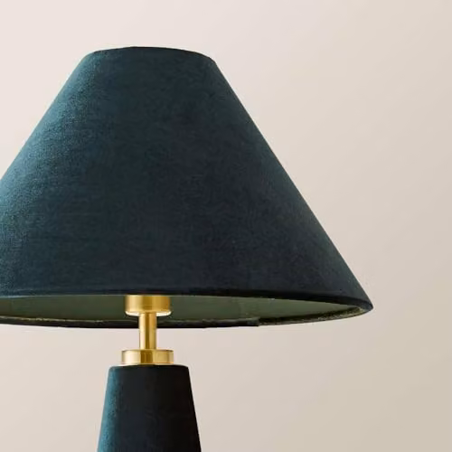 ValueLights Martha Conical Teal Velvet Table Lamp with Gold Brass Base and Bulb – 3