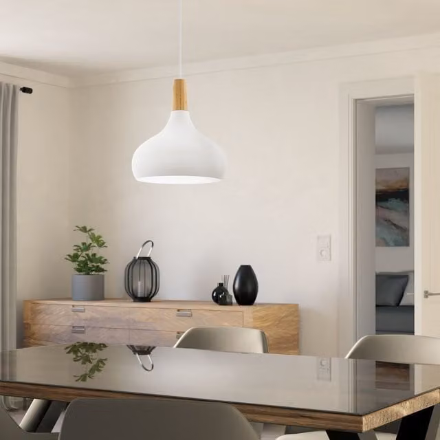 Eglo Sabinar Suspended Pendant Light in White and Wood – 1