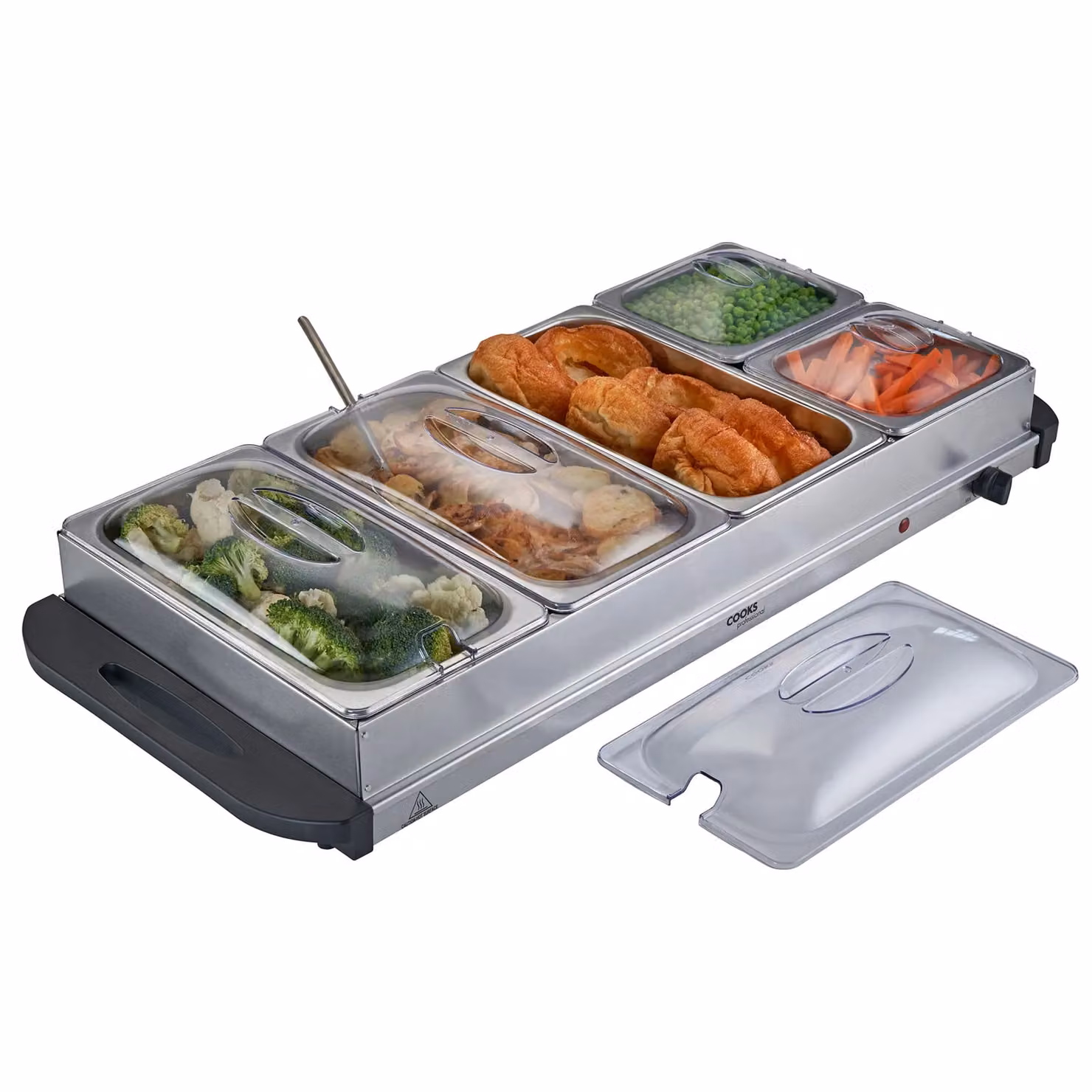 Cooks Professional 5-Section Electric Buffet Warmer with Hotplate Function and Adjustable Temperature Control, 9.6L, Silver – 3
