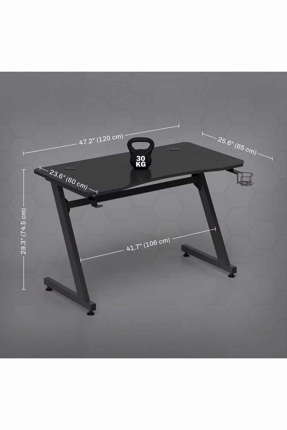 ERGOVEXA Black Gaming Desk with X-Frame Steel Support and MDF Laminate Surface, W: 120 cm, D: 65 cm, H: 74.5 cm – 2