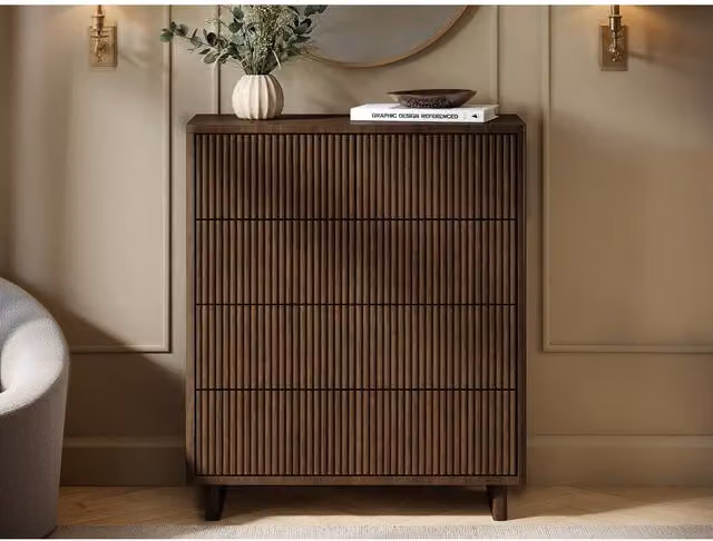 Solace+Co Velmor Ribbed Chest of 5 Drawers in Walnut Brown