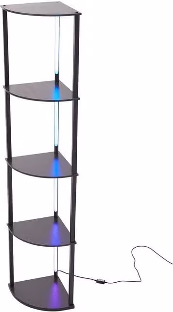 FORGEVIO 4 Tier Tall Corner Shelving Unit with Dimmable Integrated LED Lights in Matt Black – 1