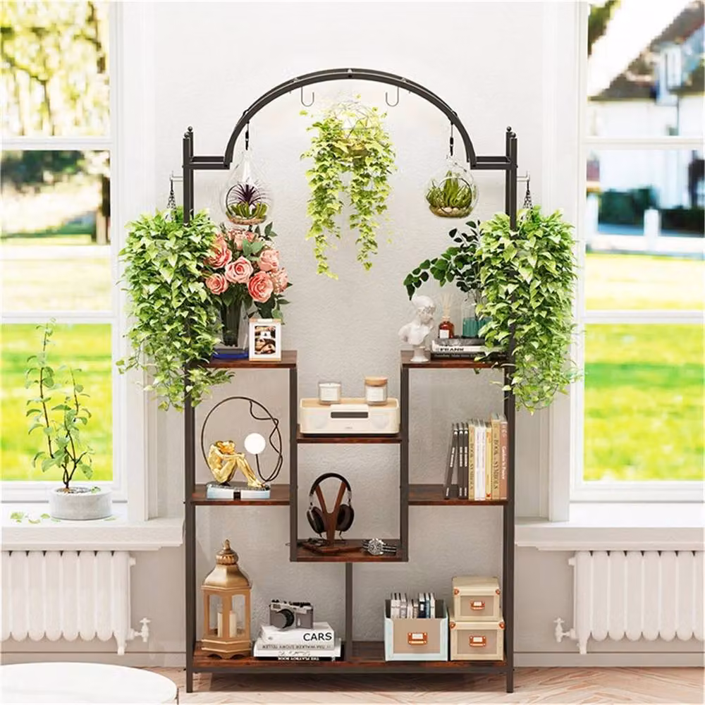 Nordara Arch Shape Tall XL Large Metal Vertical Plant Stand and Shelf in Black – 2