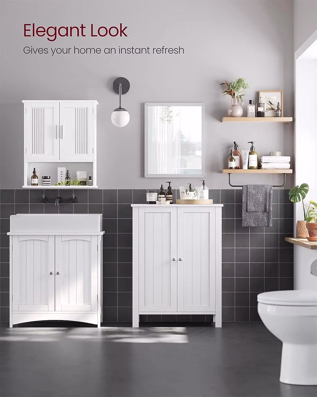 VASAGLE Freestanding White Bathroom Cabinet with Hinged Doors and Internal Shelves – 4