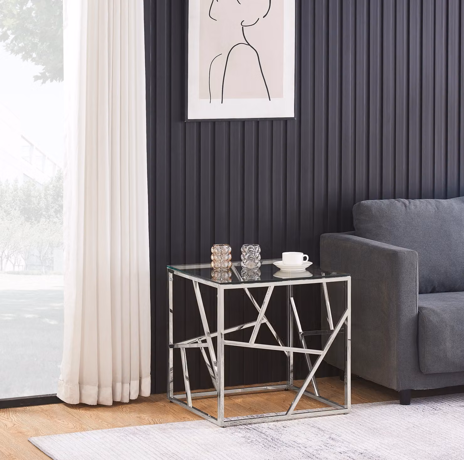 Comfy Living Ltd Silver Metal and Glass Square End or Side Table – 3
