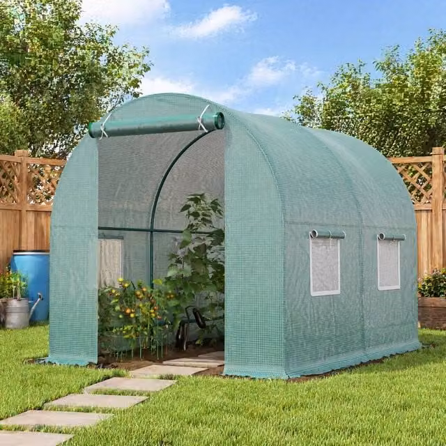 STILVORA Green Walk-In Greenhouse with Roll-Up Door and Windows, W/D/H: 245 x 200 x 198 cm – 1
