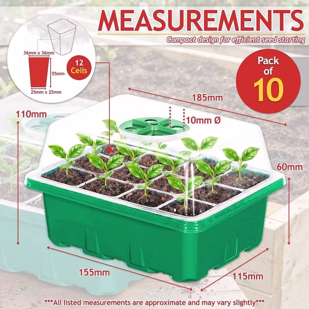 VOGREX Pack of 10 Green Plastic Seed Propagator Trays and Seedling Starter Grow Kit – 2