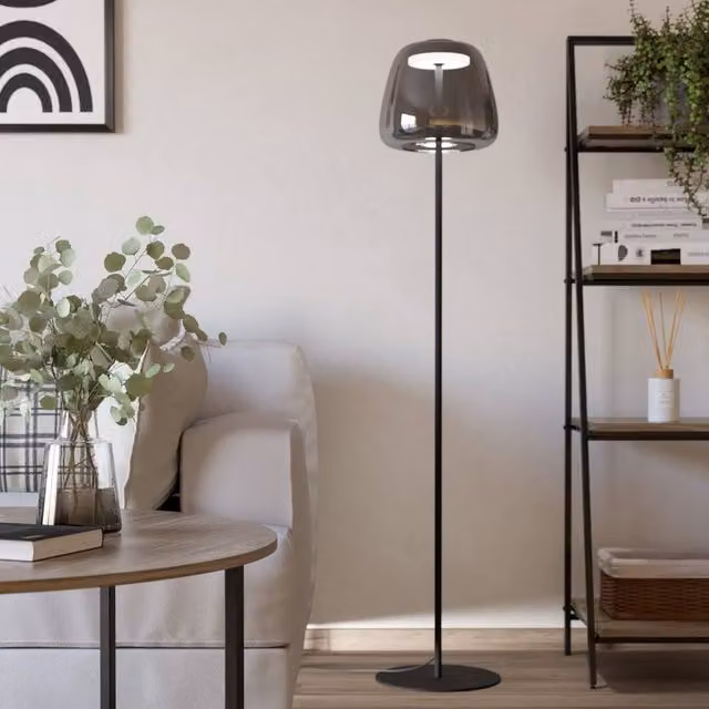 Eglo Alfero-Z Smart Control Floor Lamp in Black and Chrome with Dimmable LED and Remote Control – 1