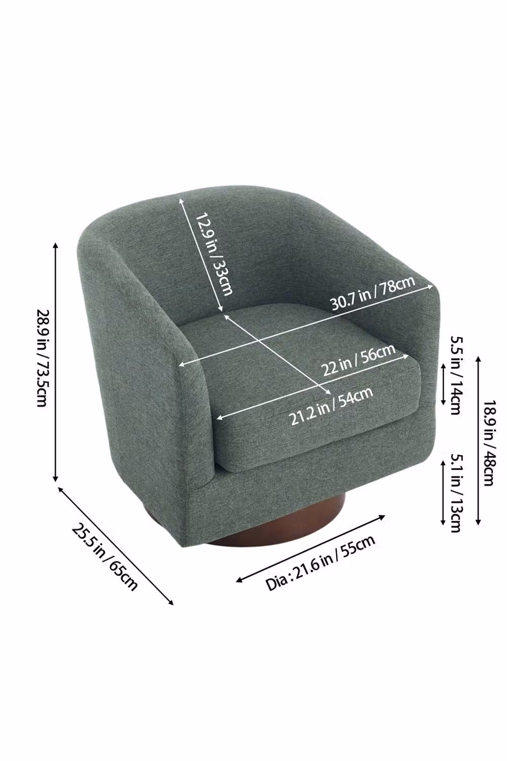 Living and Home 360 Degree Swivel Upholstered Barrel Accent Armchair in Green – 3
