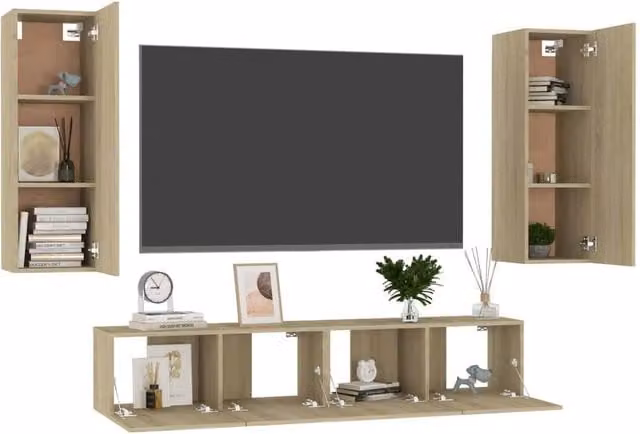 Berkfield Home 4 Piece TV Cabinet Set in Sonoma Oak Light Oak Finish