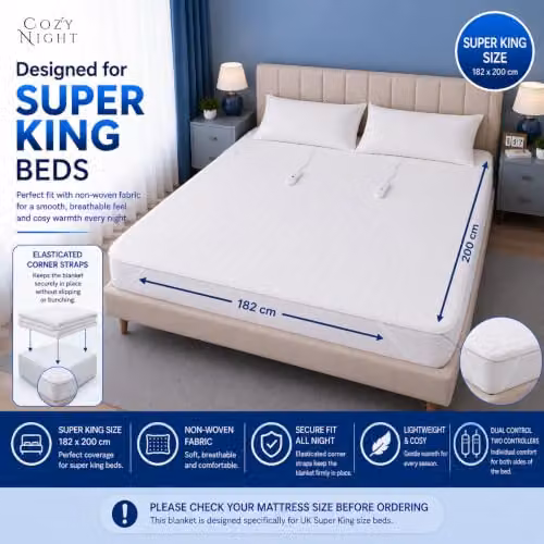 Cozy Night Superking Electric Blanket in White, W/D/H: 182 x 200 cm – 2