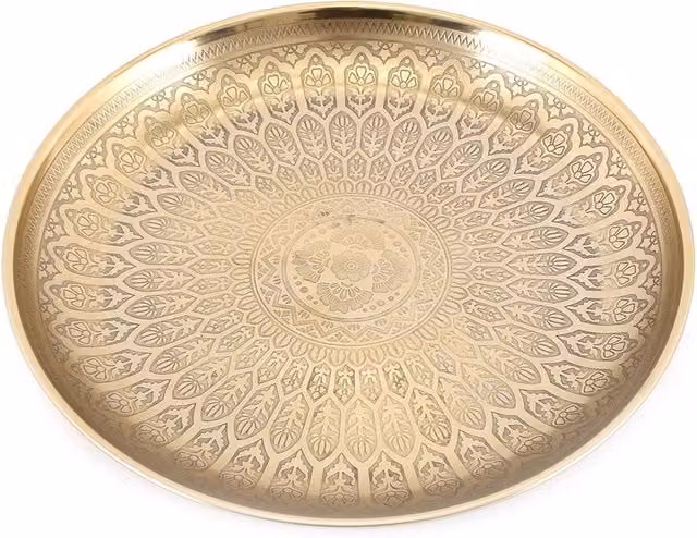 Gloriously Good Round Abstract Gold Metal Decorative Tabletop Tray