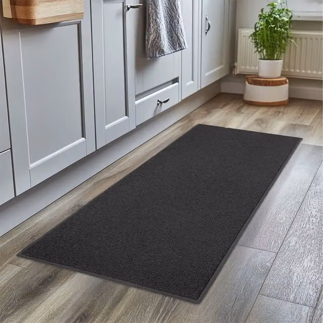 Nicoman Black PVC Spaghetti Washable Runner Rug for Kitchen and Hallway
