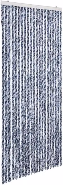 Berkfield Home Striped Chenille Insect Curtain in Blue, White and Silver, W/H: 90 x 220 cm