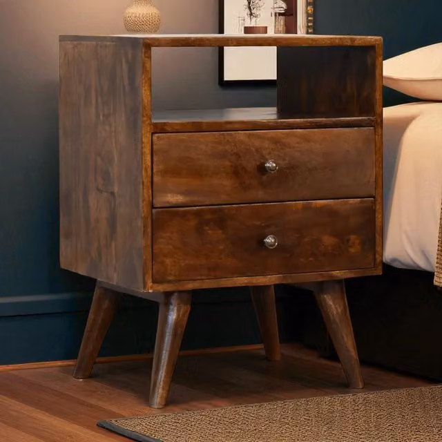 Artisan Furniture Mid-Century Mango Wood Bedside Table in Brown