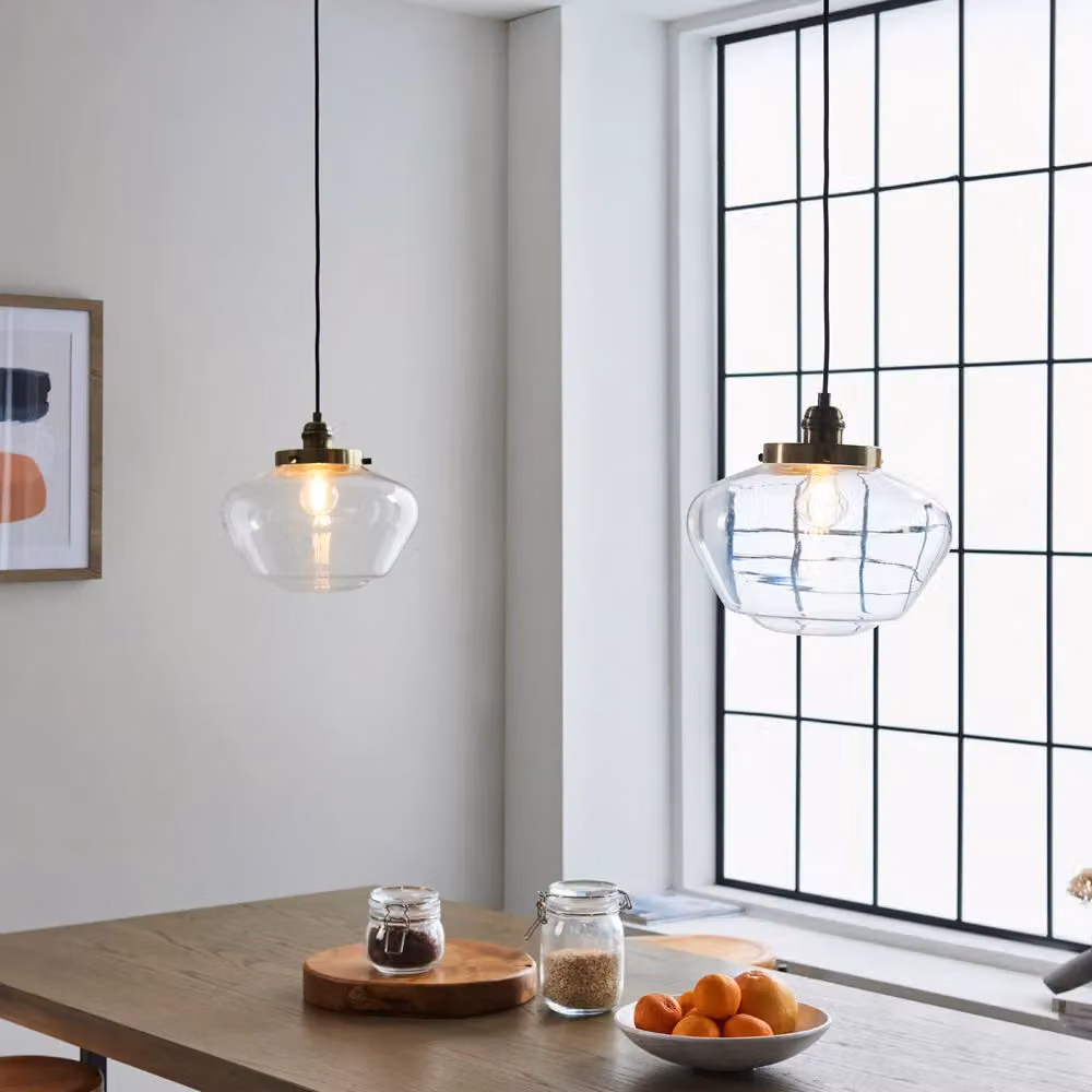 Loops Antique Brass Ceiling Pendant Light with Transparent Glass Shade – 3