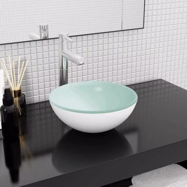 Berkfield Home White Tempered Glass Basin W/D/H: 30 x 12 x 12 cm