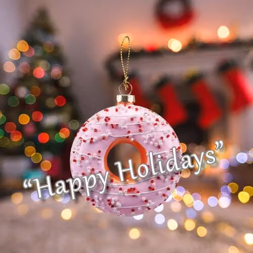 VFM e-Store Pink and White Glass Doughnut Christmas Hanging Ornament, W: 12 cm, H: 9 cm – 3
