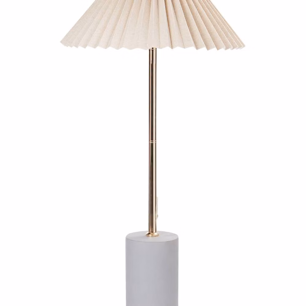Wyld and Coco Beige Bedside Lamp with Concrete Base and Fabric Shade, Height: 68 cm – 2