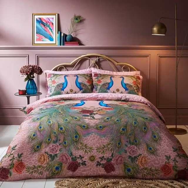 Matthew Williamson Xanadu Peacock Pink Cotton Duvet Cover Bedding Set