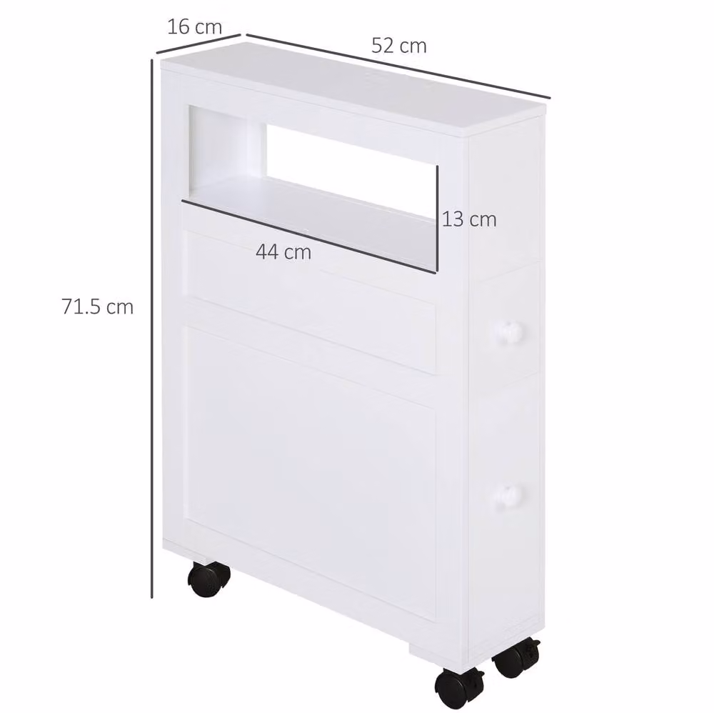 STILVORA Modern White Bathroom Storage Unit with 2 Drawers and Wheels – 3