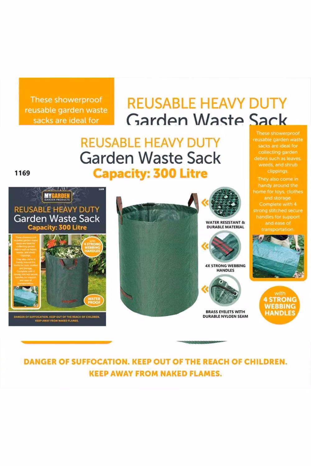 KDMD Reusable Green Garden Waste Bags with Handles, 300L Capacity – 2