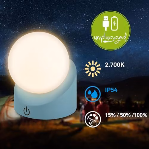 Briloner Mini LED Sphere Table Lamp, Blue, W/D/H: 10 x 8 x 9 cm, Wireless Rechargeable IP54 Outdoor and Bedside Lamp with Touch Dimming – 6