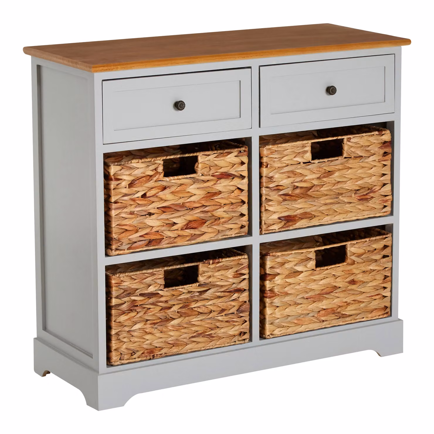 Orsina Rustic Style Grey Cabinet with Two Drawers and Four Baskets, H: 76 cm, W: 70 cm, D: 33 cm – 2
