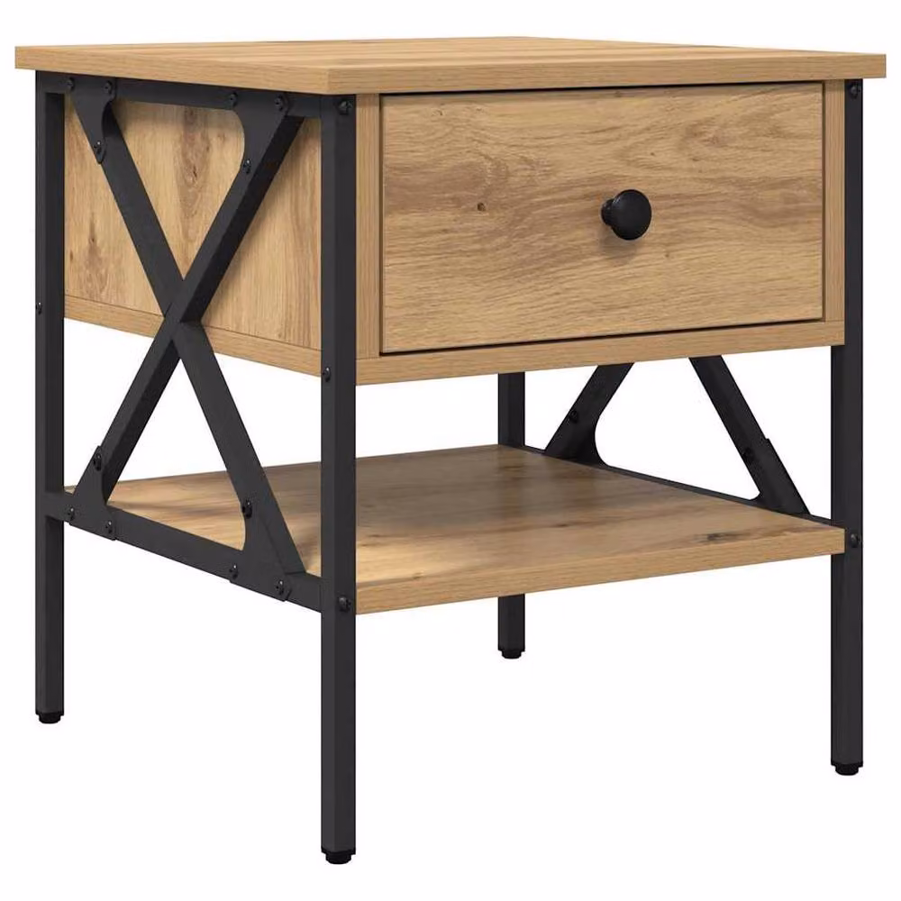 Berkfield Home Modern Artisan Oak Bedside Tables, 2 Piece Set in Beige, W/D/H: 40 x 42 x 45 cm – 4