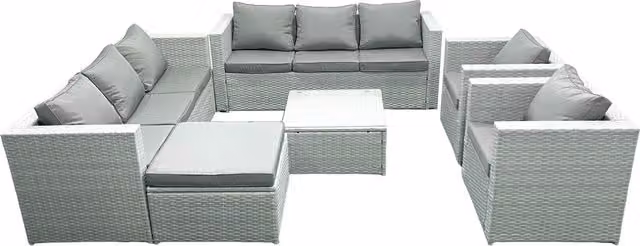 Fimous Outdoor Rattan Garden Furniture Set in Light Grey with 2 Armchairs, Square Coffee Table and Large Footstool