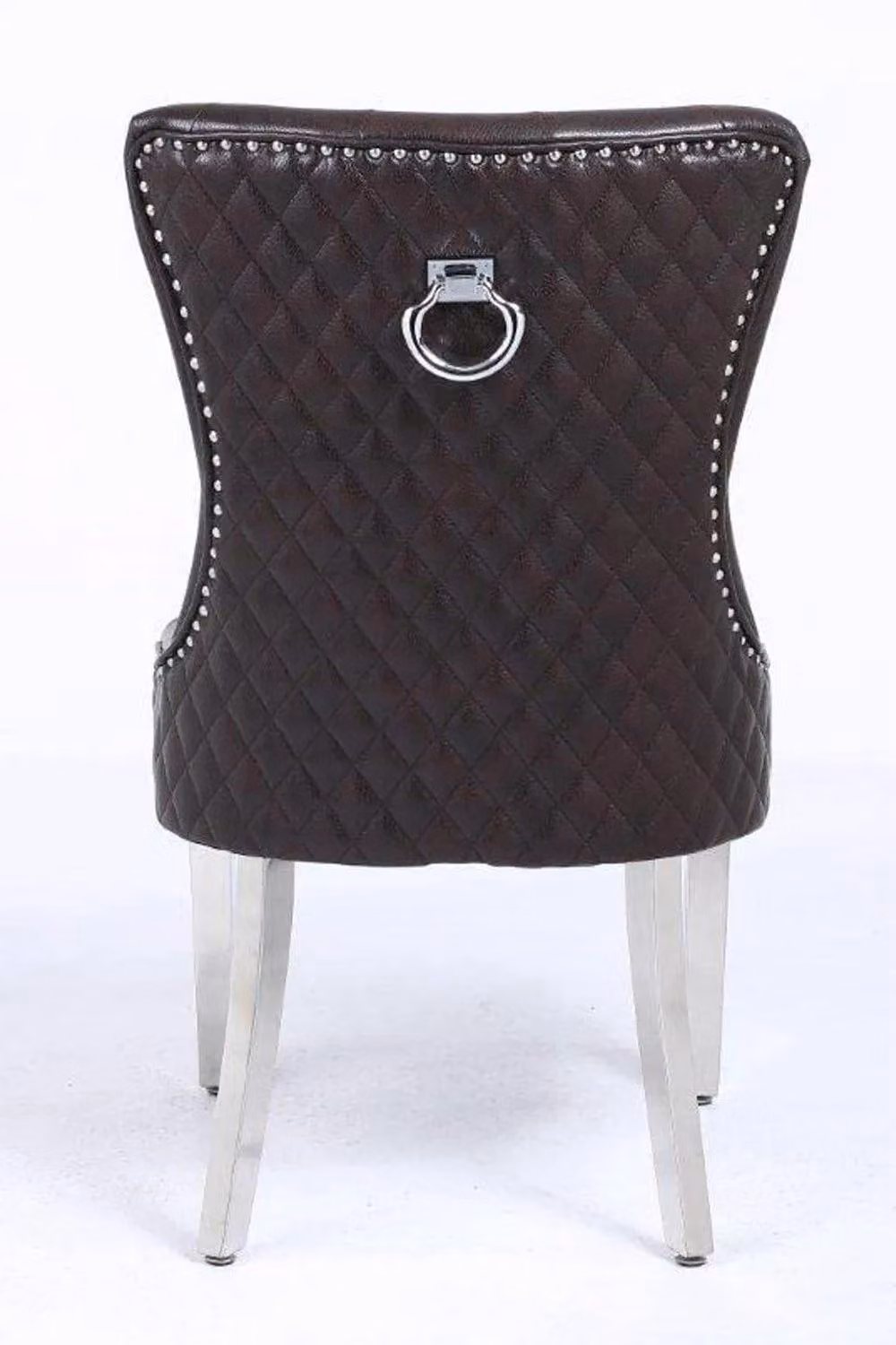 Modernique Pair of Aire High Back Dining Chairs in Brown Leather with Chrome Legs – 2
