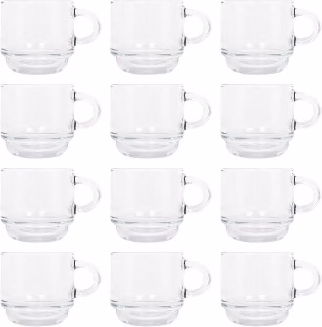 LAV Stackable Glass Espresso Cups, 90ml, Pack of 12, Transparent and Yellow