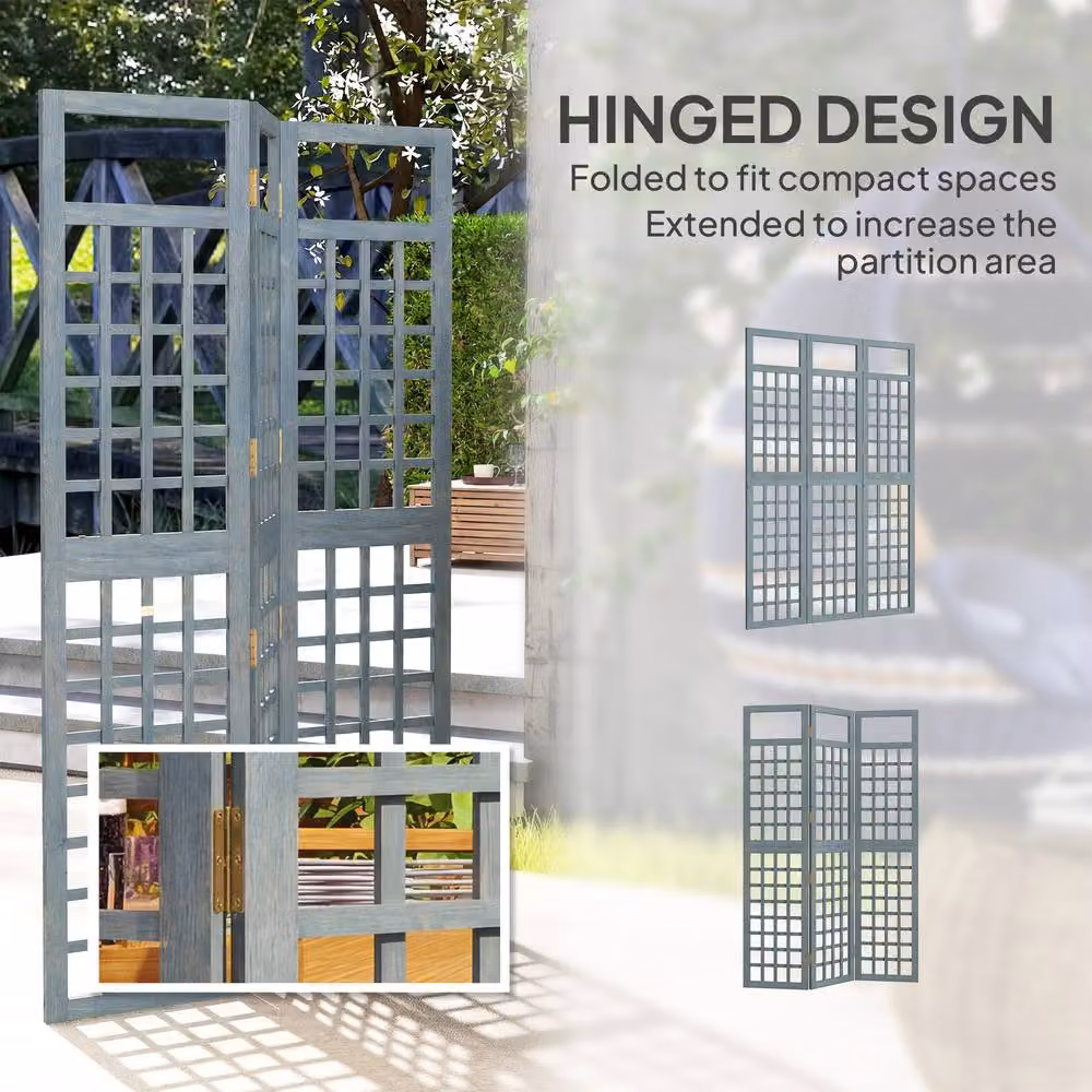 Outsunny 3-Panel Wooden Garden Privacy Screen Paravent, Grey, H: 170 cm x W: 120 cm – 5