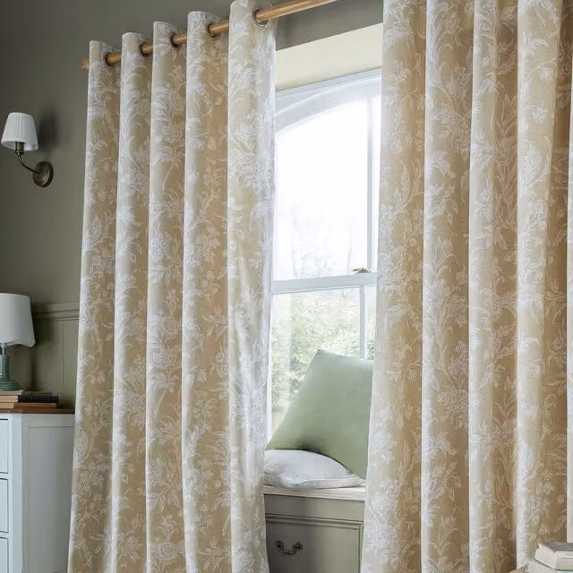 Laura Ashley Lloyd Floral Eyelet Curtains in Caramel Brown and Beige