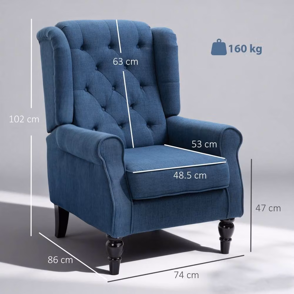 Wyld Haus Blue Wingback Accent Chair with Button Tufting and Snow Flannel Upholstery – 3