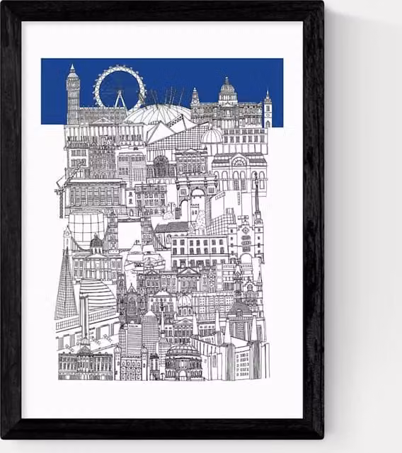 East End Prints London Blue Framed Graphic Art Print in Black