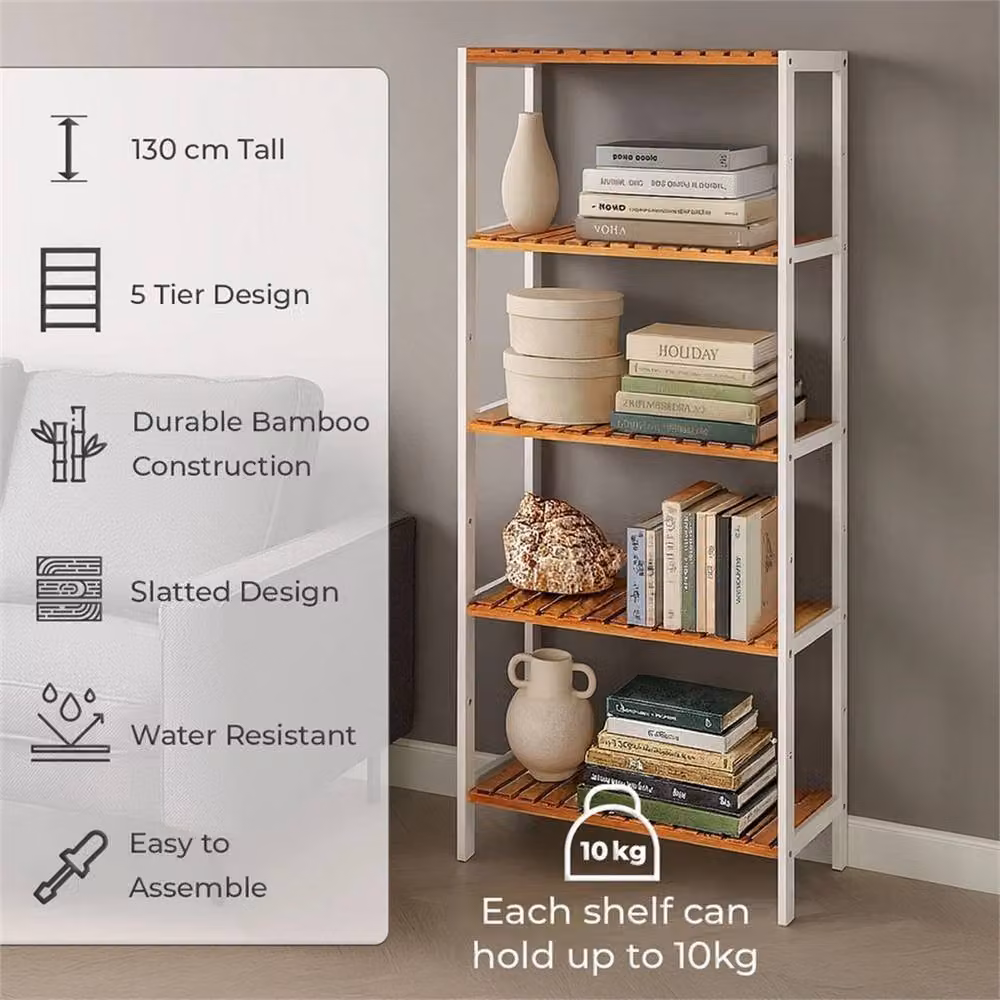 Nordara 5 Tier Bamboo Storage Shelving Unit in White – 4
