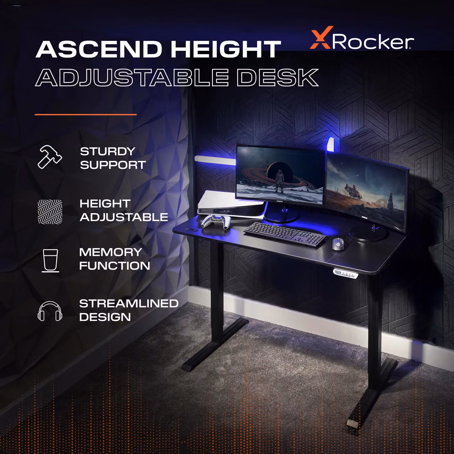 X Rocker Ascend Electric Height Adjustable Gaming Desk, Black, W: 120 cm, D: 60 cm, H: 80 cm – 2