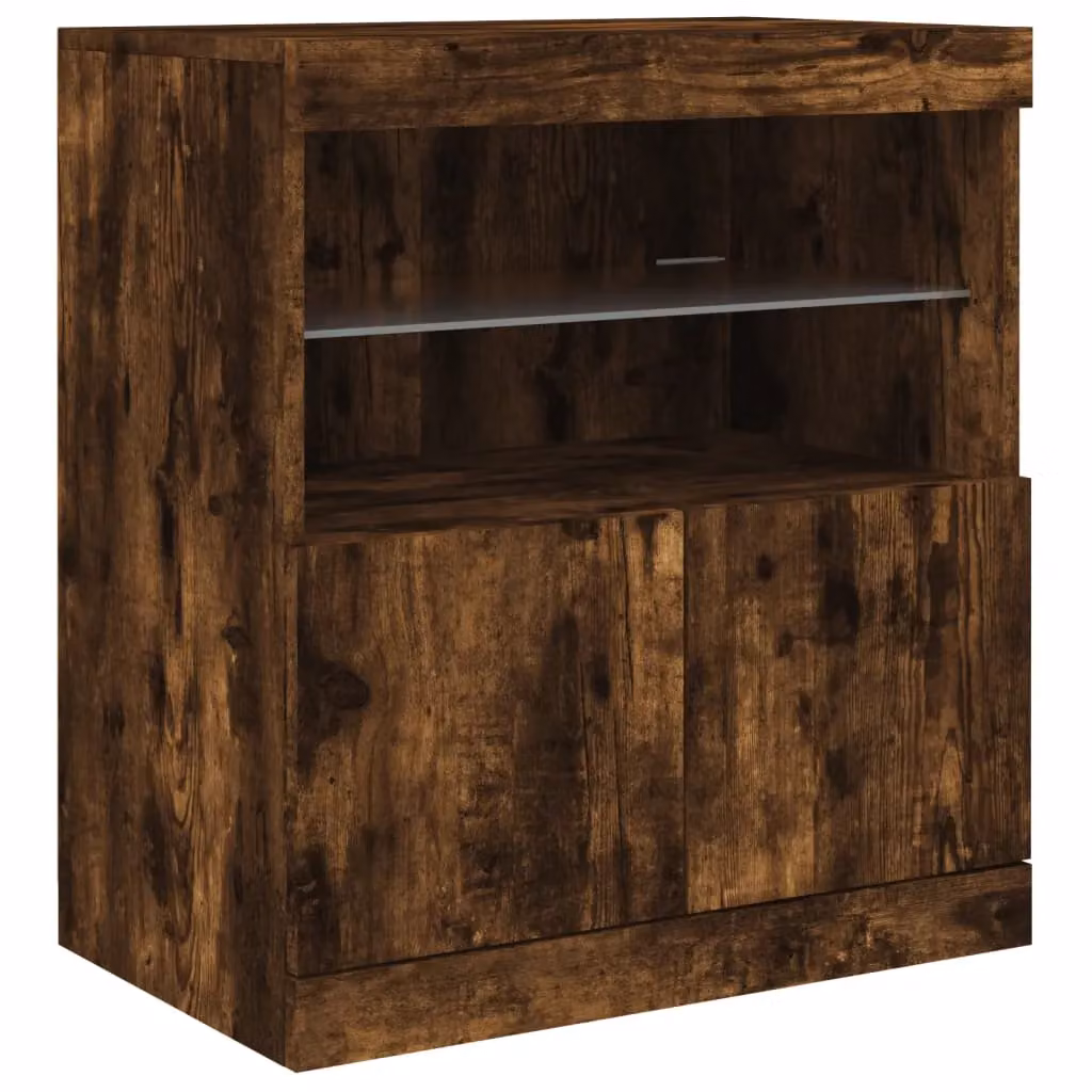 Berkfield Home Modern Sideboard with Integrated LED Lights in Smoked Oak Brown, W/D/H: 60 x 37 x 67 cm – 3