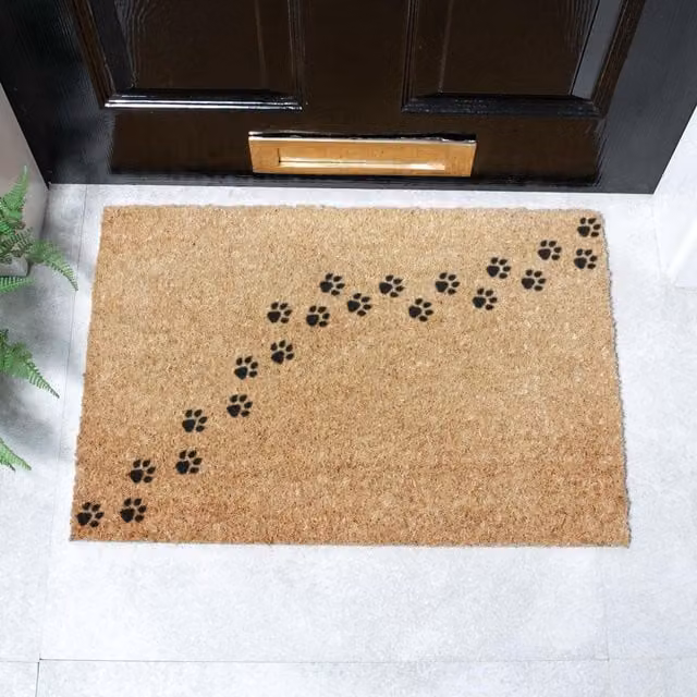 Artsy Mats Repeat Paw Prints Pattern Doormat in Black and Multicolour, W/D: 60 x 40 cm – 1