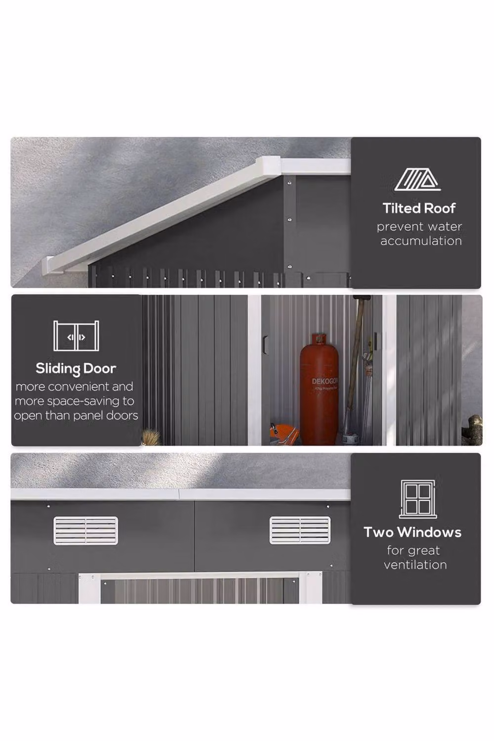 Garden Sanctuary Modern Metal Pent Storage Tool Shed with Double Doors and Side Vent, Black, H x W x D: 182.0 x 131.0 x 121.92 cm – 4