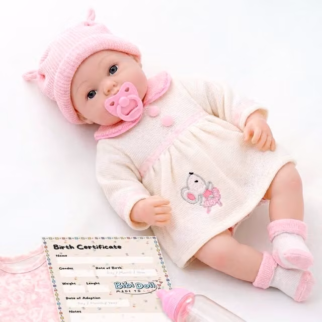 BiBi Doll Reborn Lily Sleeping Baby Girl Porcelain Doll with Accessories in Pink