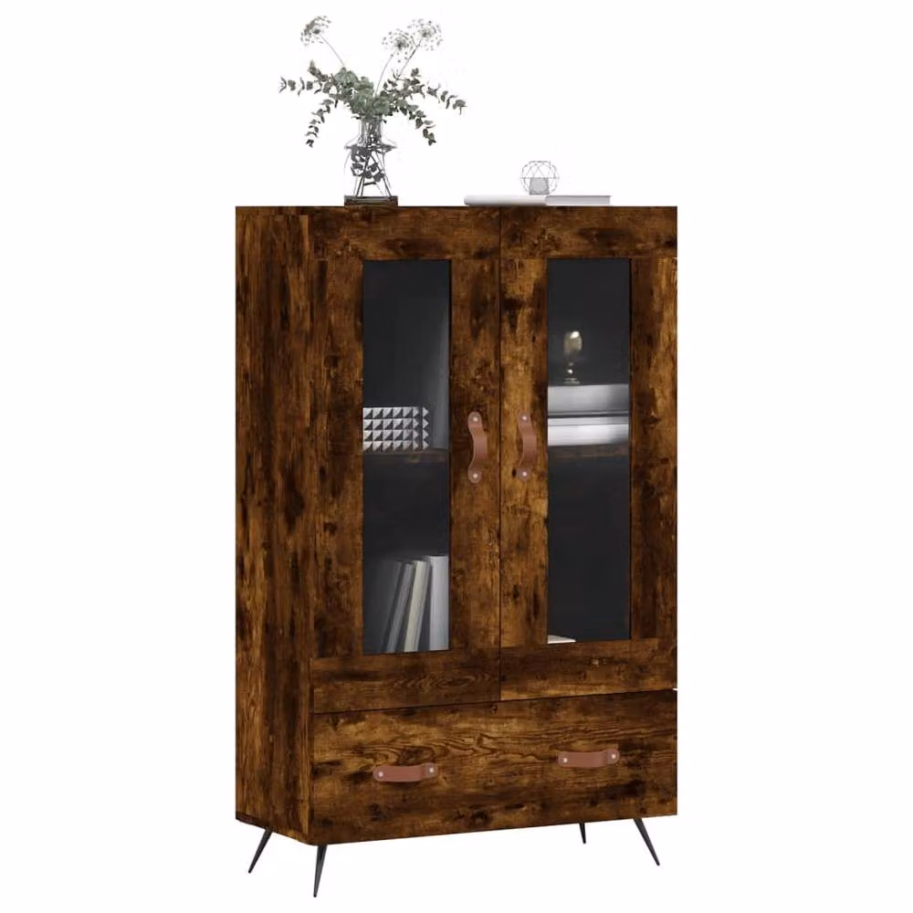 Berkfield Home Modern Highboard in Smoked Oak Brown with Glass Doors, W/D/H: 69.5 x 31 x 115 cm – 3