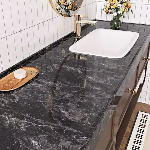 KORVIXA Black Marble Contact Paper Sticky Kitchen Wallpaper, W: 52 cm, L: 1000 cm