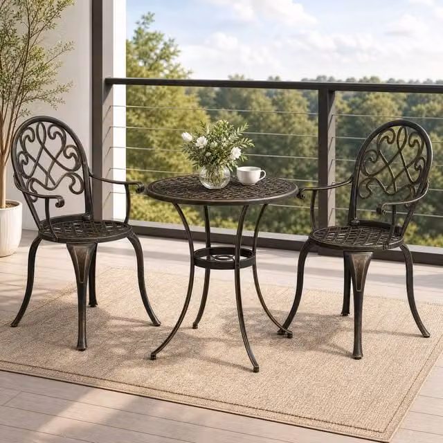 STILVORA Modern Garden Bistro Set with Powder Coated Aluminium Structure in Matt Bronze – 1