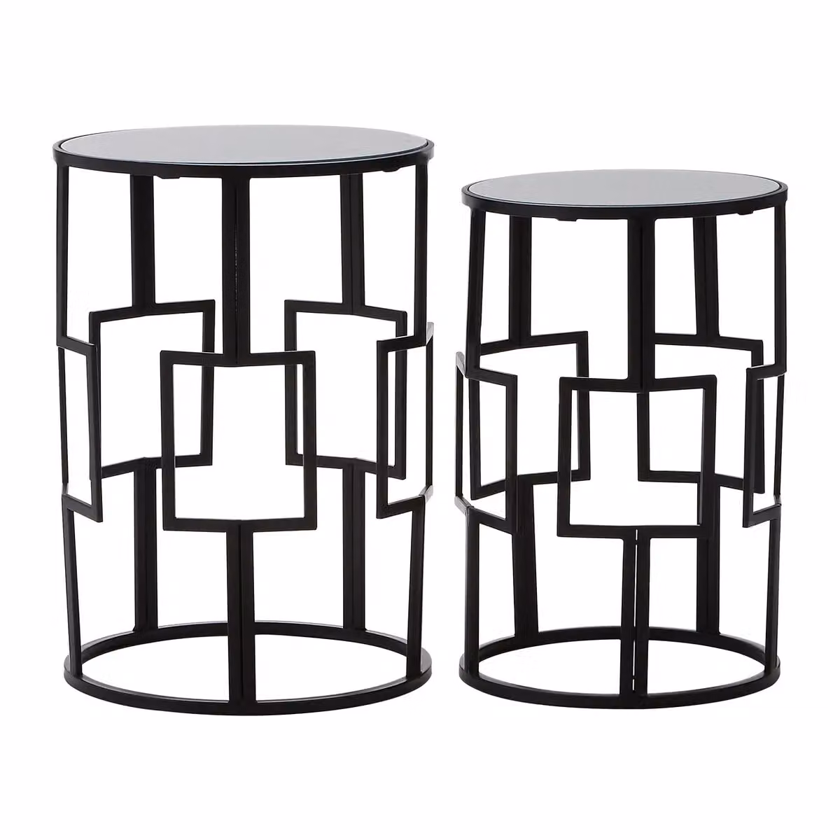 Orsina Set of 2 Modern Black Square Accent Tables with Glossy Glass Tops and Metal Sled Base – 4