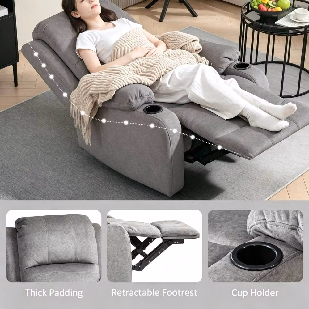 STILVORA Manual Recliner Armchair with Cup Holder in Grey – 6